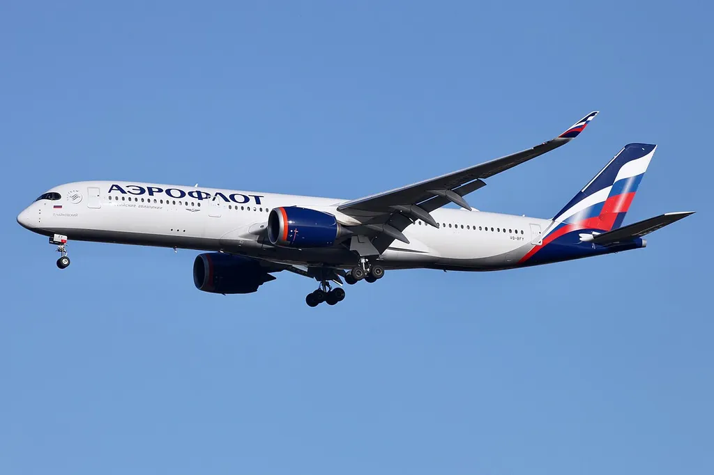 An Aeroflot Airbus A350 at London Heathrow, 2020