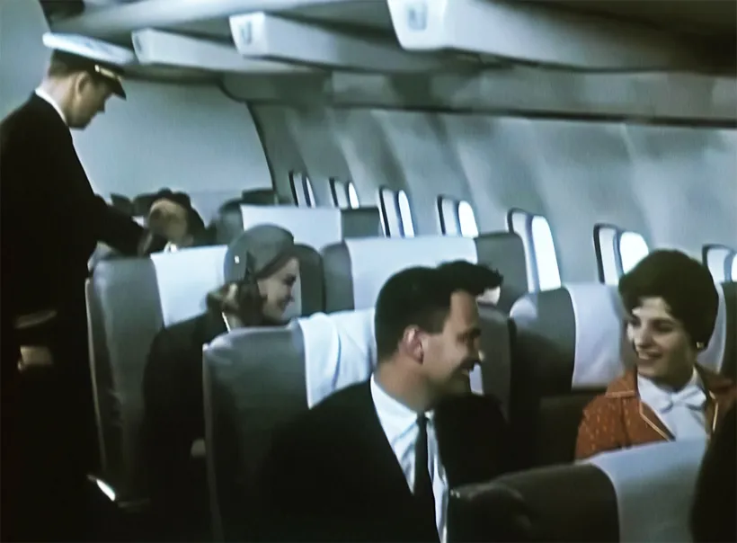 The cabin of a Pan Am Boeing 707 in a 1959 company film