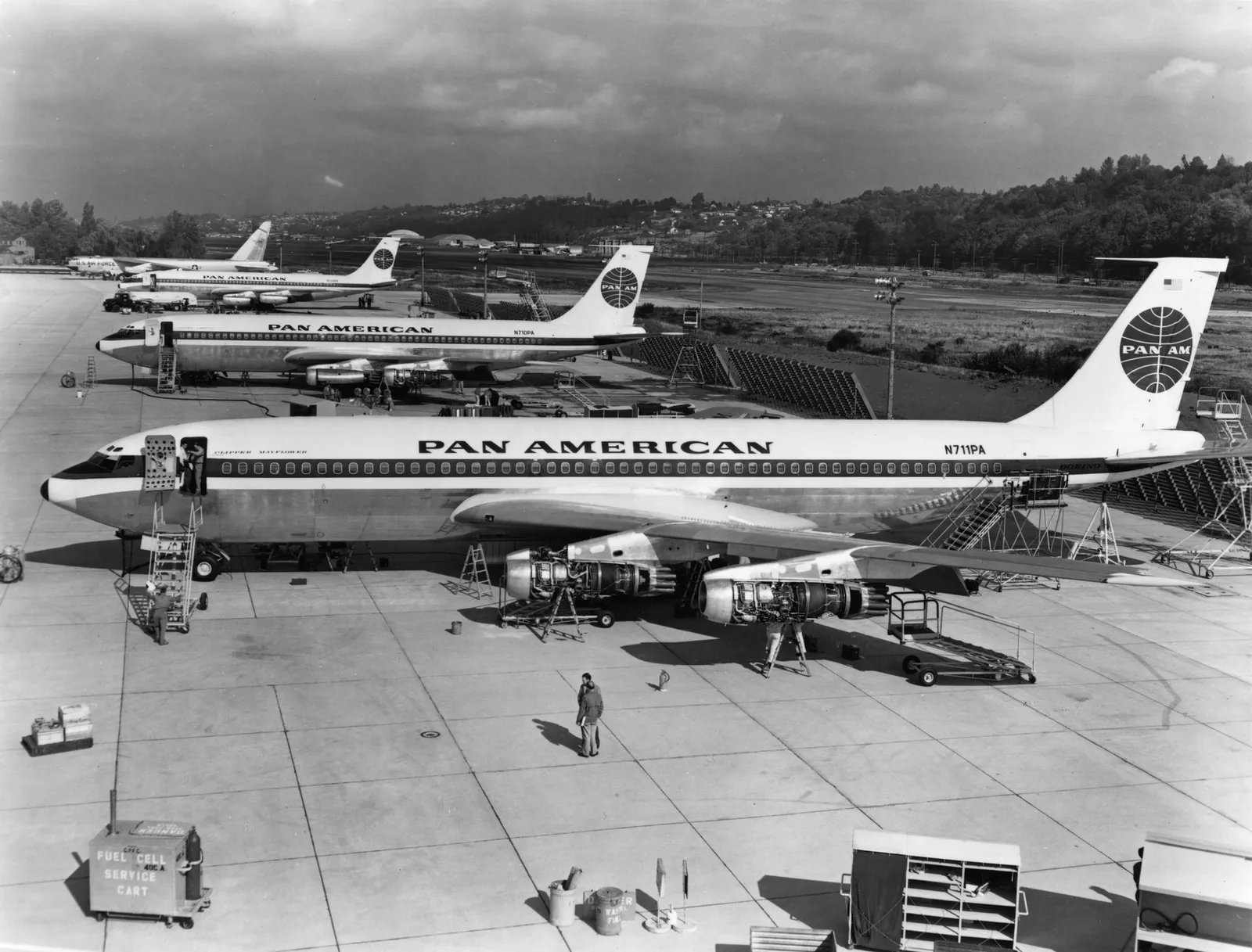 The first three Boeing 707-121s for Pan Am awaiting delivery in Seattle, 1958